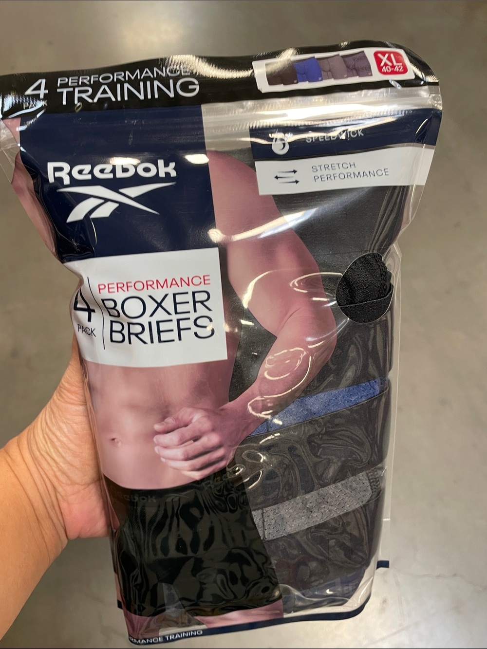 Reebok Men's Training Boxer Briefs 4 Pack XL Black, Gray, Blue